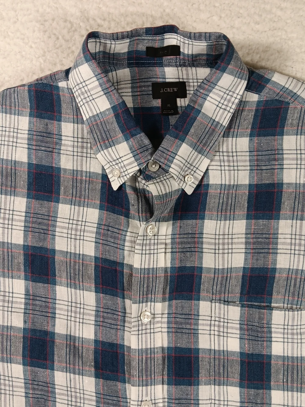 J Crew Shirt Mens XL Blue Baird McNutt Linen Irish Linen Chambray Plaid Nautical